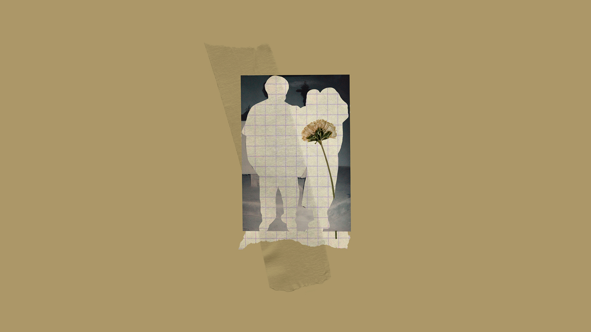 Colagem com retratos e papéis antigos