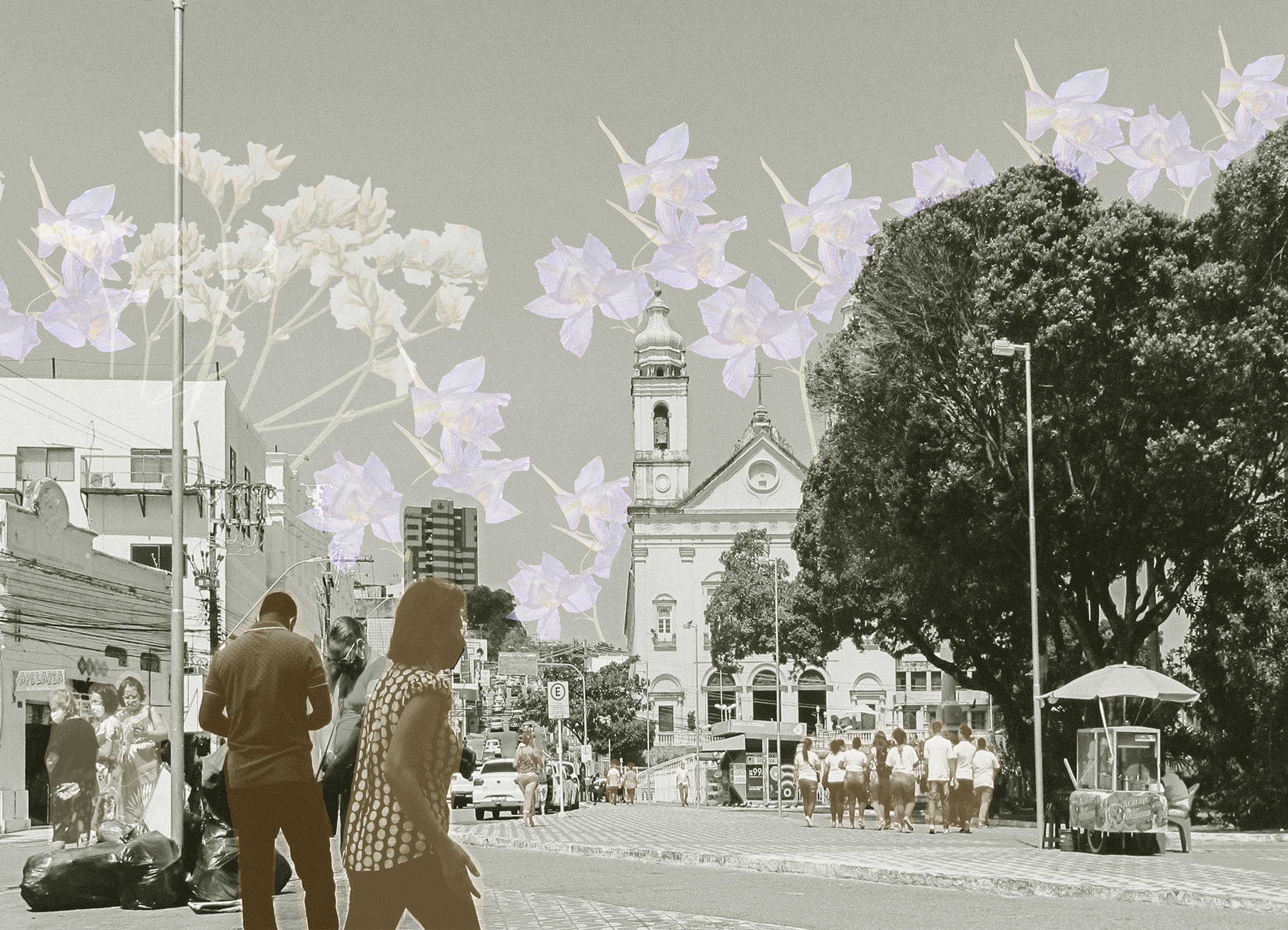 Colagem com retratos e papéis antigos